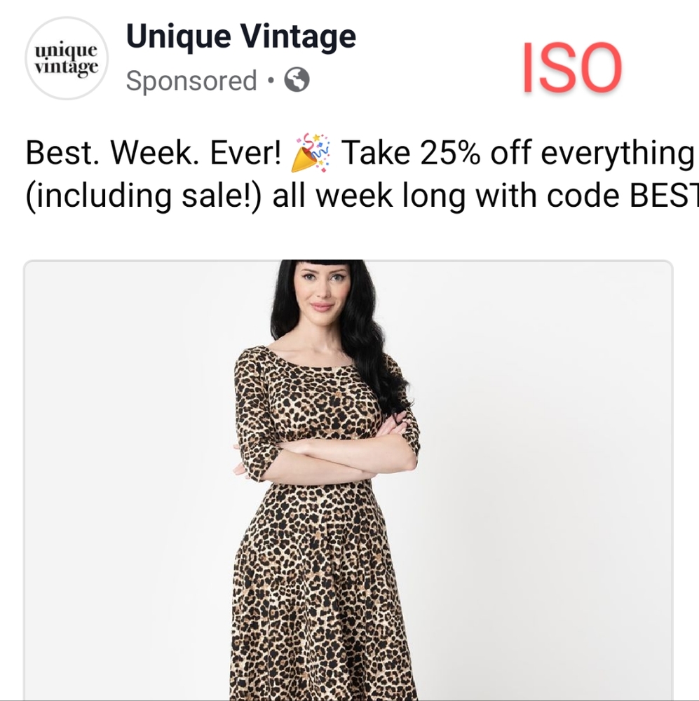 ISO Unique Vintage Retro Style Leopard Print Half Sleeved Swing Dress